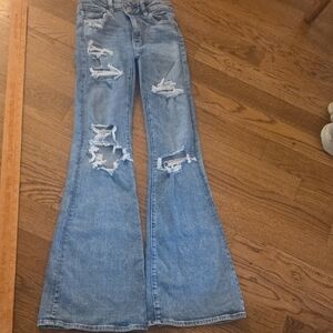 American Eagle Outfitters Light Blue Distressed Flare Jeans